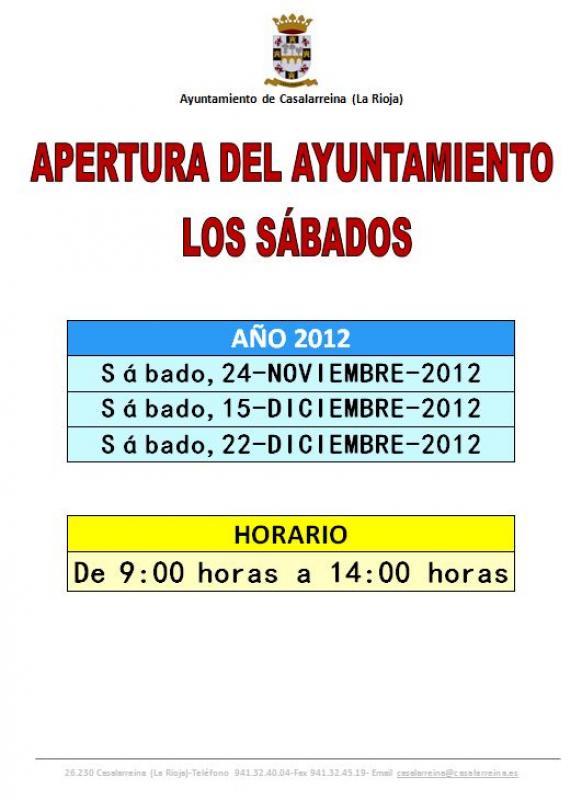 Lee más sobre el artículo El Ayuntamiento de Casalarreina abrirá los sábados