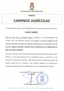 Lee más sobre el artículo BANDO CAMINOS AGRÍCOLAS