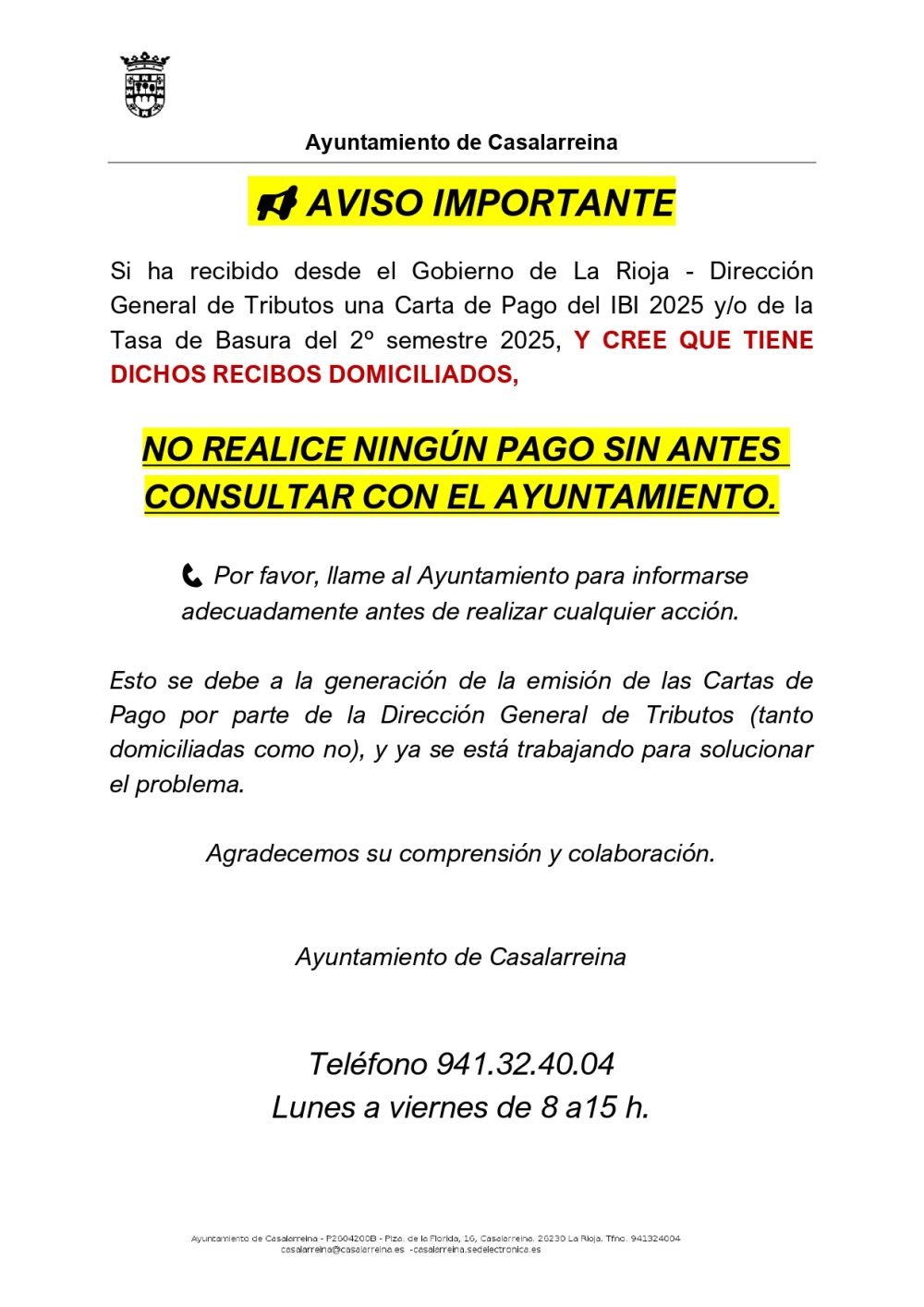 Lee más sobre el artículo AVISO CARTAS DE PAGO