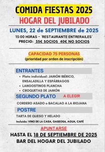 Lee más sobre el artículo COMIDA HOGAR JUBILADO FIESTAS 2025