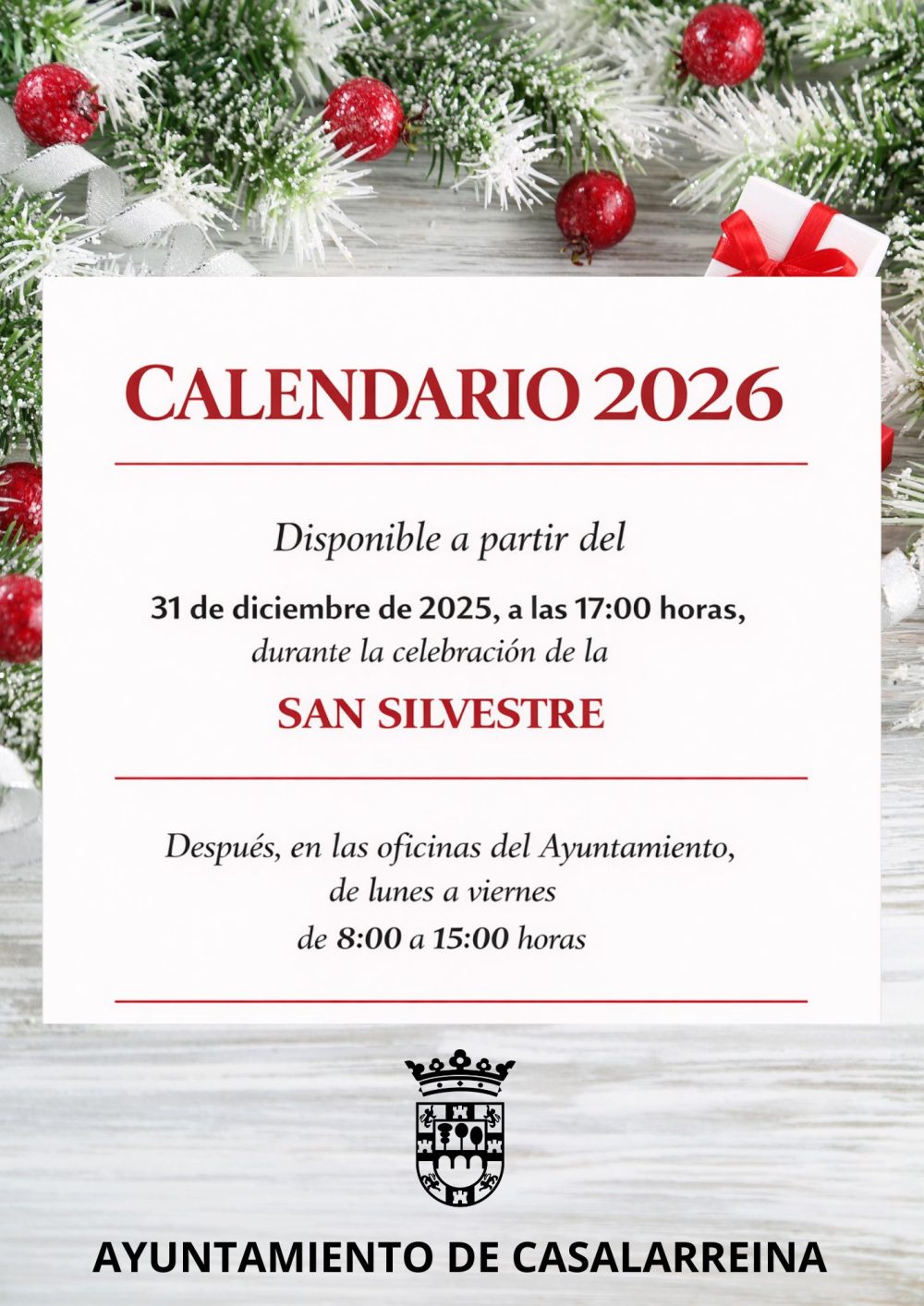 Lee más sobre el artículo CALENDARIO 2026 CASALARREINA