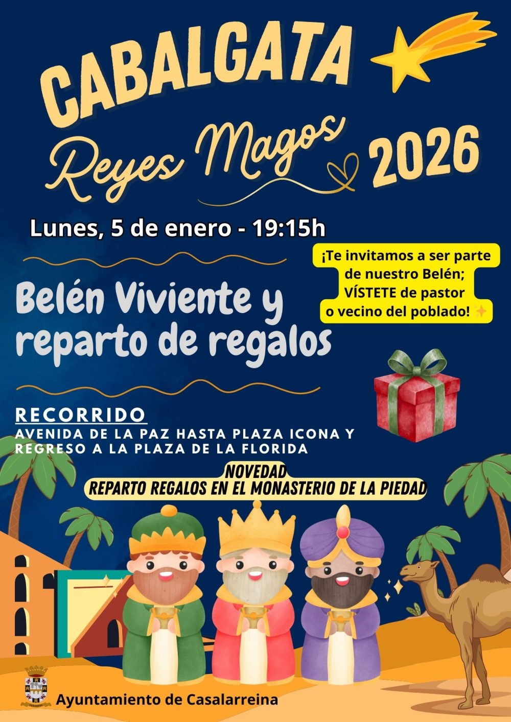 Lee más sobre el artículo Cabalgata Reyes Magos y Belén Viviente 2026