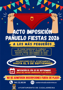 Lee más sobre el artículo INSCRIPCIONES PARA IMPOSICIÓN PAÑUELO DE FIESTAS A LOS MÁS PEQUEÑOS
